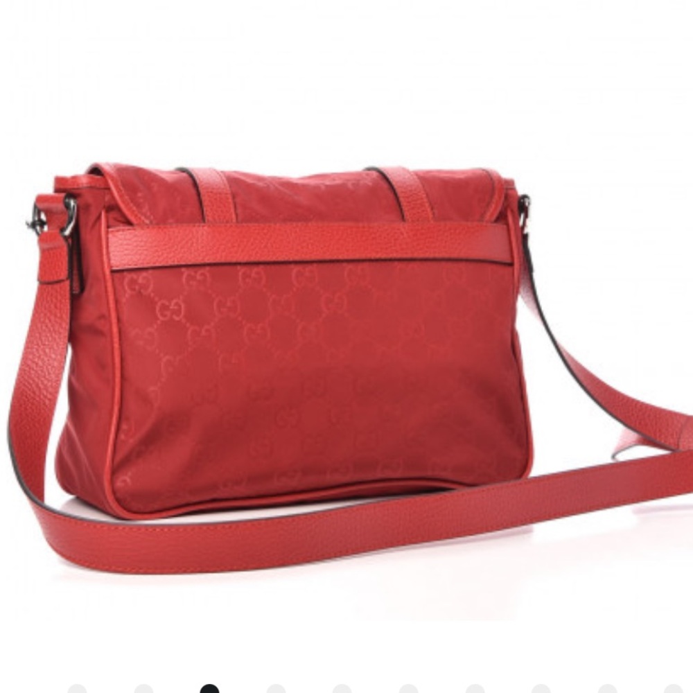 Gucci crossbody bag Guccissima Nylon Monogram Double Buckle Flap Vibrant Red - Picture 2 of 12
